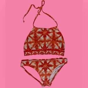 Michael Kors orange and white flower two-piece bathing suit